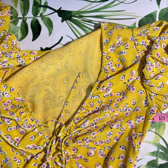 Nicholas Danni‎ Floral Dress Womens 2 Yellow Deep V-Neck Puff 3/4 Sleeve Lined - Picture 12 of 14